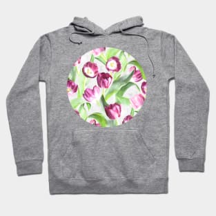 Deep Magenta Tulips on Creamy Peach Hoodie